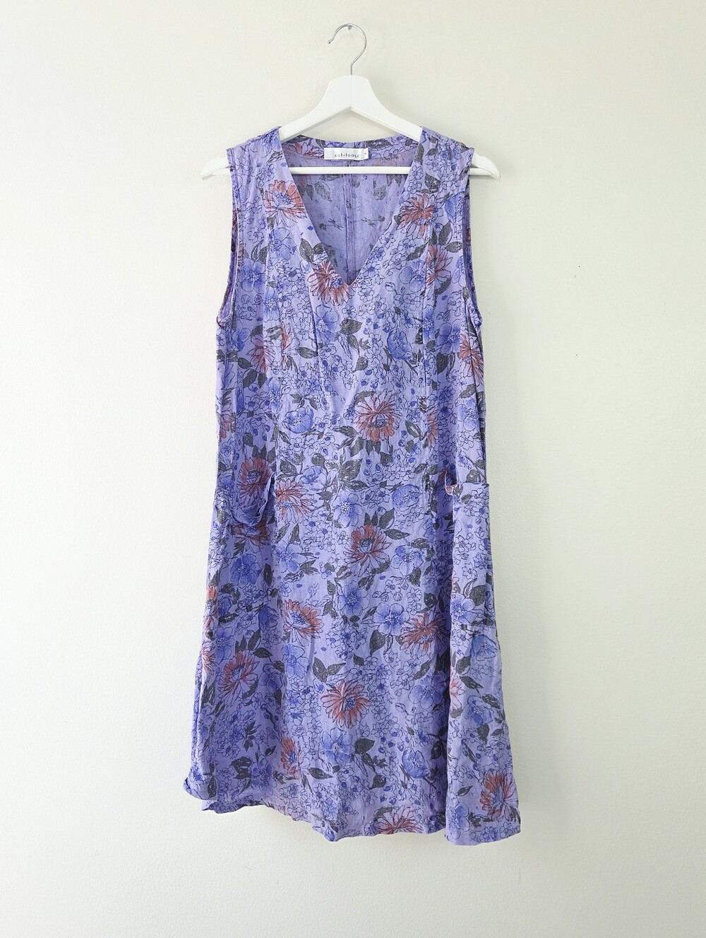 Cut Loose Purple Floral V-neck Linen Dress Medium